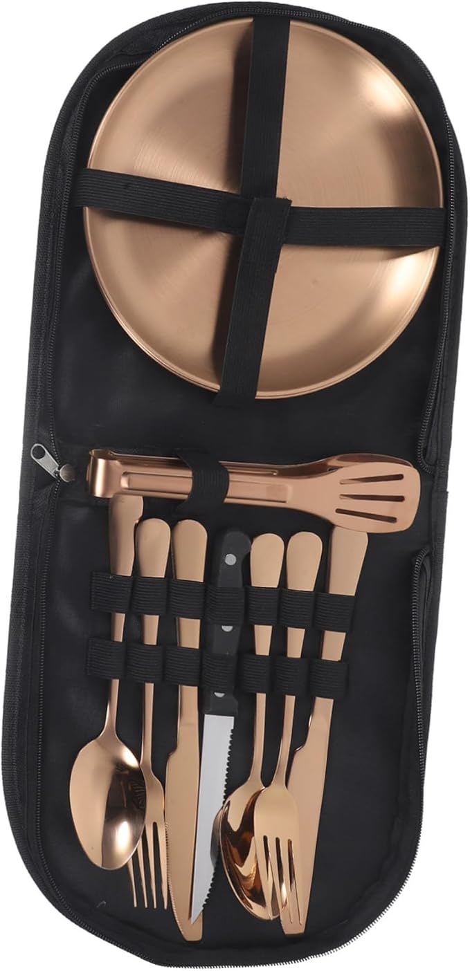 Ciieeo 1Set Outdoor Stainless Steel Tableware with Elegant Finish and Storage Bag for Camping Picnics and Adventures