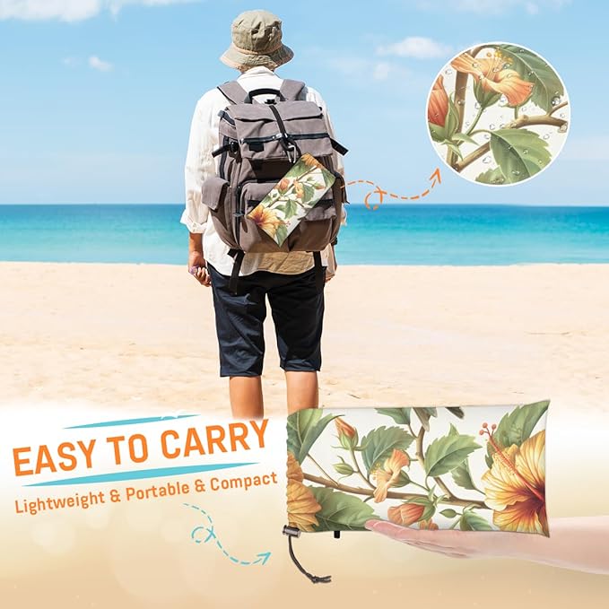 Waterproof Sandproof Beach Blanket 59''×68'' Plant-Hummingbird Polyester Outdoor Picnic Blanket with 4 Stakes &amp Storage Bag for BeachCampingVacation Cyan