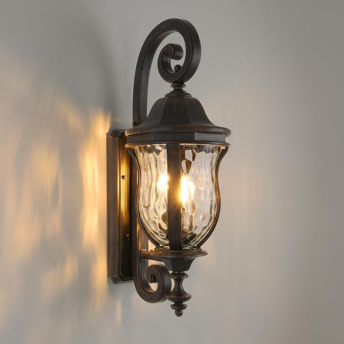 Black Brush Red Exterior Wall Sconces 28 H Large Outdoor Wall Light Fixtures with Water Glass Waterproof Outdoor Lights Wall Mount with Decorative Patterns for Porch Front Door