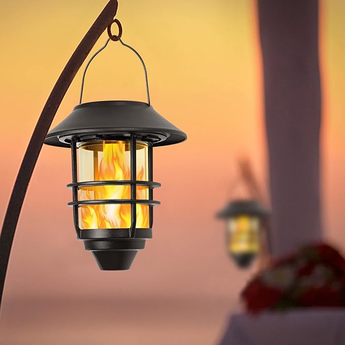 Solar Hanging Lantern Outdoor Flickering Flames Outdoor LightsSolar Lights Waterproof for Wall Fence Patio Porch Yard2 Pack