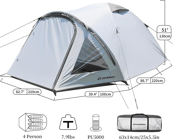 EchoSmile Camping Tent for 2-3 Person Waterproof Dome Tent with Vestibule Ultralight Easy Setup for Outdoor Camping 3 Season