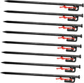 Kisangel 8pcs Heavy Duty Metal Tent Pegs with Rope 30cm Black Ground Stakes Set for Outdoor Camping Tarp Fixing and Windproof Tent Anchors with Storage Bag