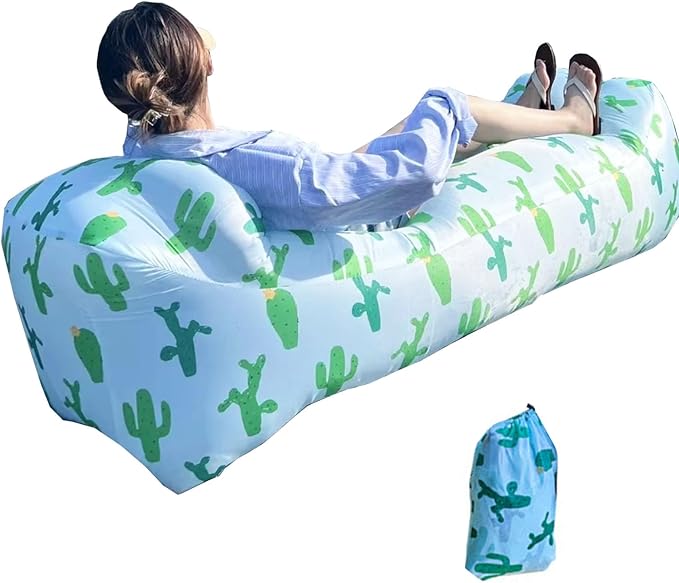 Inflatable Couch for CampingInflatable Lounger Air Sofa ChairPortable Festival Couch for Outdoor Beach Hiking Picnics Music Festivals (Cactus)