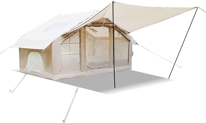 Donext Inflatable Camping Tent 4-Season Glamping Tent with Stove Jack Mesh Windows Easy Setup Windproof Cotton Outdoor Tent with Hand Pump