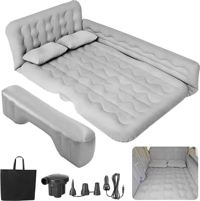 SUV Air Mattress - Thickened and Double Air Mattress Sided Flocking Travel Inflatable Car Mattress Bed with Electric Air Pump and 2 Pillows Car Sleeping Bed for Home Outdoor and Travel
