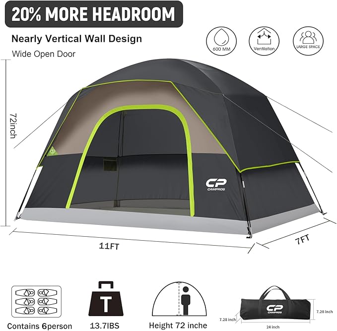 Tents for Camping 6 Person Tent Waterproof Windproof Double Layer Family Camping Tent Easy Setup Dome Tent with Large Mesh Windows &amp Wider Door for Outdoor Camping &amp Hiking