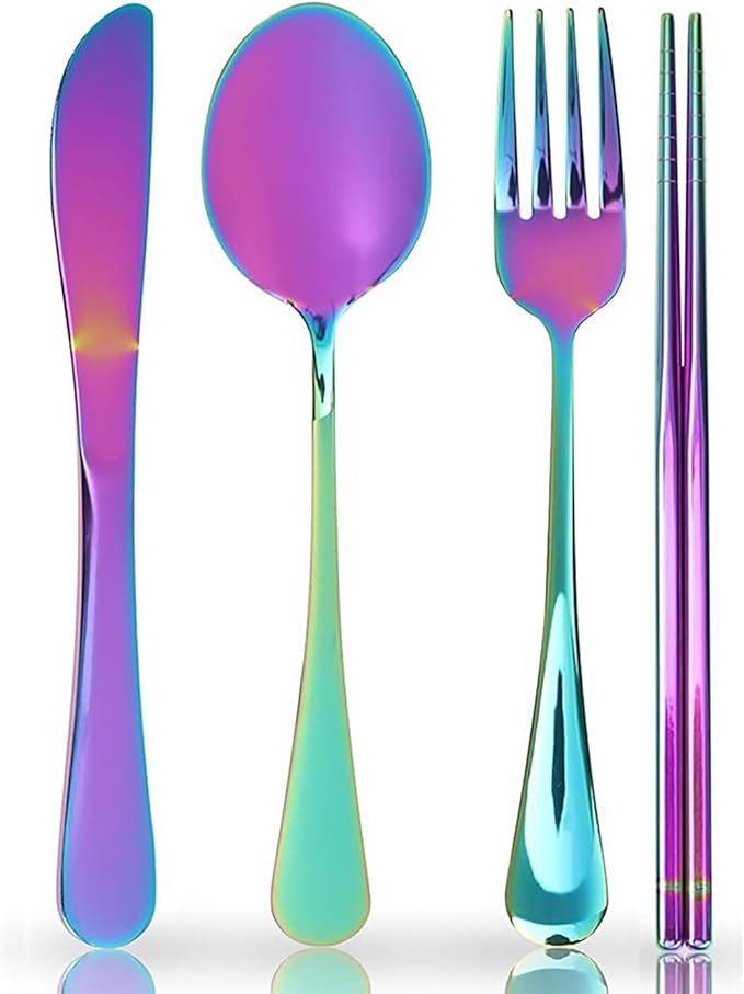 80 Pieces for 20 Persons Chopsticks and Forks Set Silverware Set Kitchen Utensils Set Cutlery Set Flatware Set Dishwasher Safe Mirror Effect for Picnic Camping Barbecue Colorful