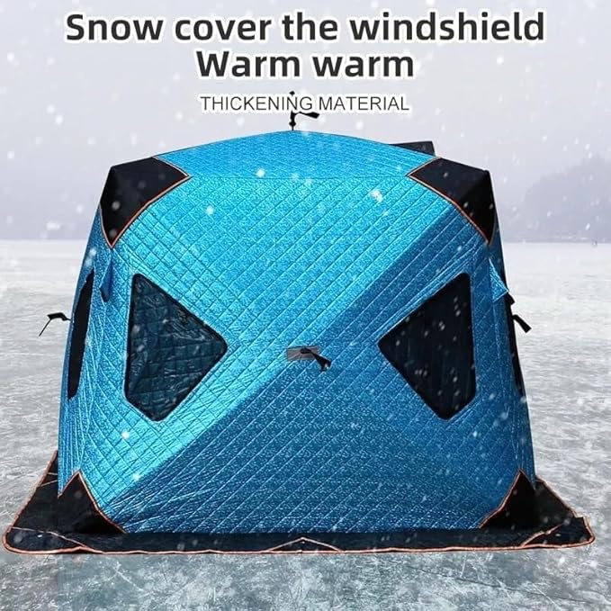 Pop-Up Portable Ice Fishing Tent with Carry Bag Insulated Ice Fishing Shelter with Two Doors &amp Six Windows 3-4 Person