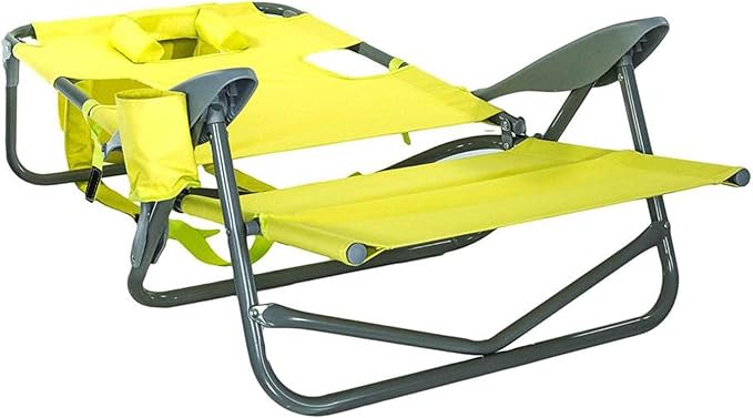 Ostrich the Heavy-Duty Backpacker Portable Beach Chair w/Face Hole Adjustable Lounge Chair w/Face Opening Cup Holder &amp 325lb Capacity Lime Green