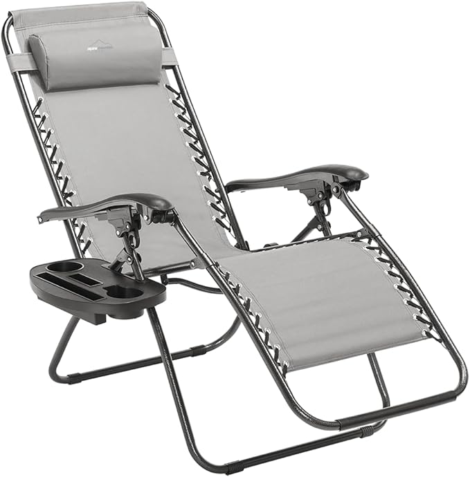 Heavy Duty Zero Gravity Chair with Adjustable Reclining Large Side Table Gray 600D Polyester Powder-Coated Steel Frame 300 lbs Capacity