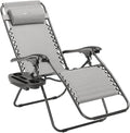 Heavy Duty Zero Gravity Chair with Adjustable Reclining Large Side Table Gray 600D Polyester Powder-Coated Steel Frame 300 lbs Capacity