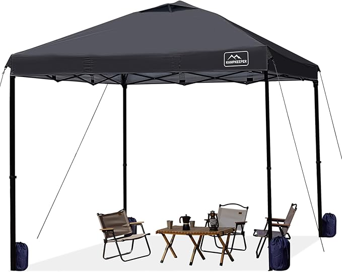 KAMPKEEPER 10x10 Pop Up Commercial Canopy Tent - Waterproof &amp Portable Outdoor Shade with Adjustable Legs Air Vent Carry Bag &amp Sandbags(Black)