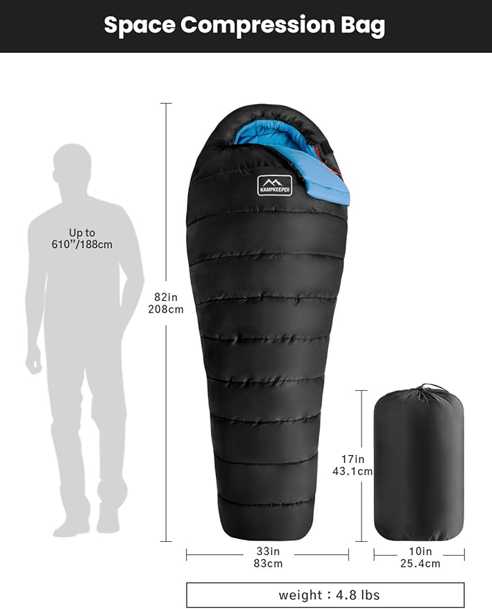 KAMPKEEPER Mummy Sleeping Bag Cold Weather Camping Sleeping Bag 32℉ 3-4 Seasons Adults Sleeping Bag Non-Snag Zipper with Adjustable Hood for Backpacking Hiking