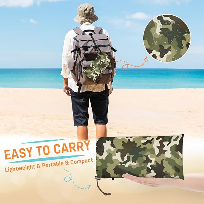 Waterproof Sandproof Beach Blanket 59''×68'' Camouflage Polyester Outdoor Picnic Blanket with 4 Stakes &amp Storage Bag for BeachCampingVacation Light Green