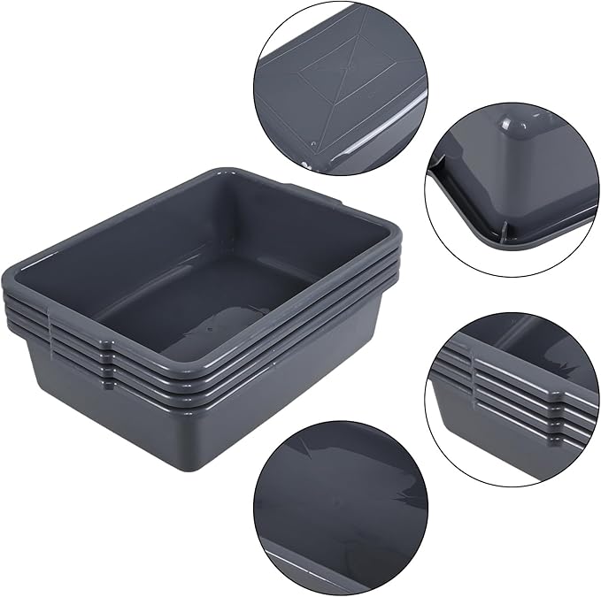 22 L Plastic Commercial Bus Tubs Large Bussing Tubs Grey Bus Pans 4 Packs
