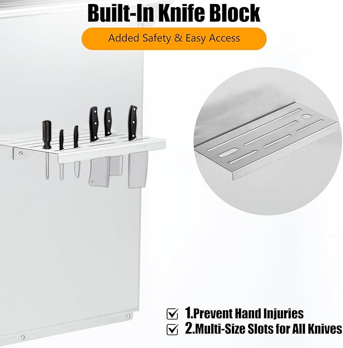 30x30 Stainless Steel Range Backsplash for Stove Hood Wall Mount Panel with Storage Shelf &amp Knife Rack Commercial Backsplash Shield Pre-Drilled Holes for Easy Installation