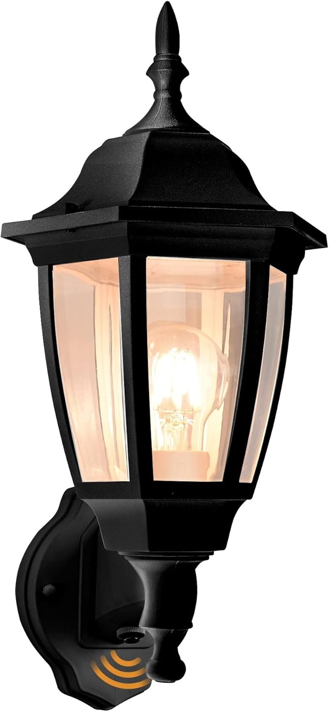 FUDESY Outdoor Wall Light Dusk to Dawn Porch Sensor Light Black Plastic Anti-Corrosion with LED Edison Filament Bulb Exterior Mount Lantern for House Garage (1-Pack) FDS2542PS-B