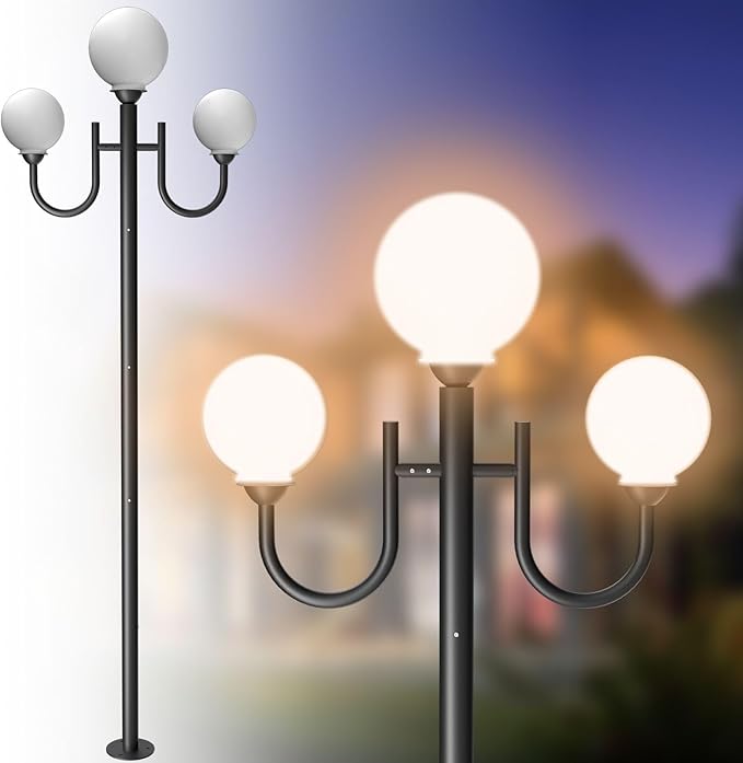Lightdot 3 Head Outdoor Lamp Post Light Modern Light Post Outdoor Hardwired Waterproof Black Aluminum Street Pole Lights for Garden Driveway Yard Patio Walkway (Bulbs Included)