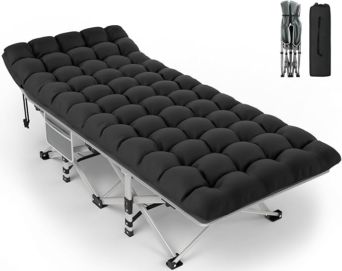 ZENPETIO Camping Cot for Adults Heavy-Duty Portable Cot Bed with Mattress Foldable Padded Sleeping Cots for Camping Travel Tent Day Bed Outdoor &amp Home Guest Max Load 500 LBS 75x28x15”