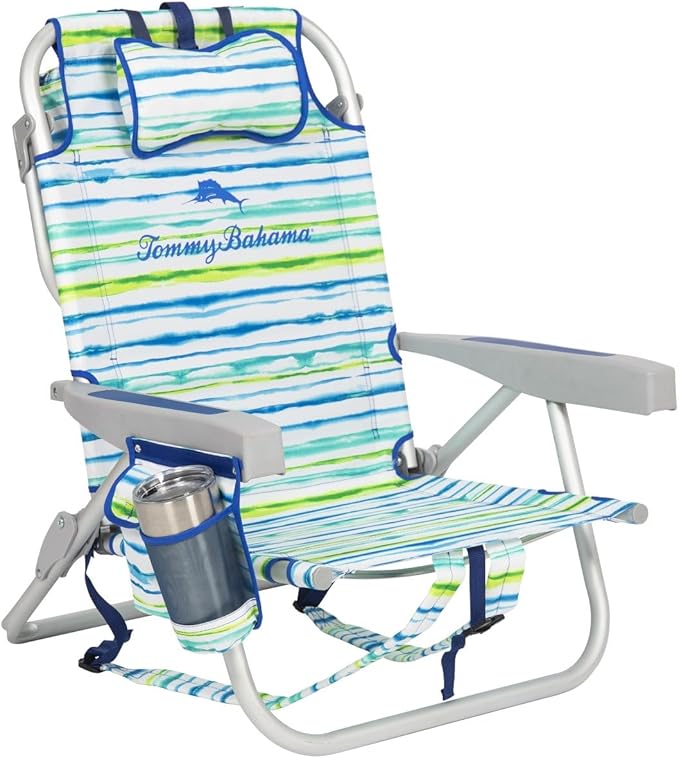 Tommy Bahama 2 Pack Backpack Beach Chair 5 Position Chair Including Lay Flat (White Stripes)