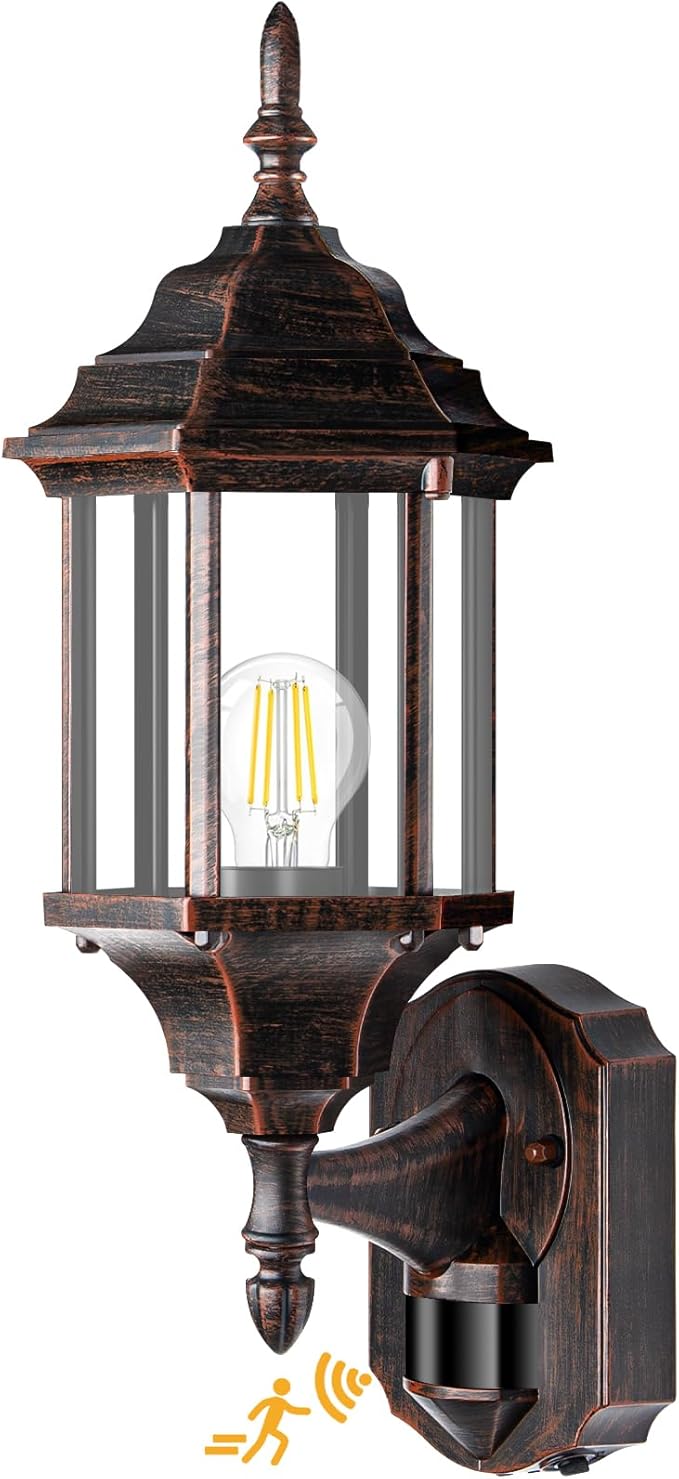 Redluck Motion Sensor Outdoor Lights 16 inch Dusk to Dawn Outside Porch Lights Waterproof Anti-Rust Aluminum Outdoor Wall Lights for House Garage Front Door Antique Black and Bronze Gold