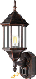 Redluck Motion Sensor Outdoor Lights 16 inch Dusk to Dawn Outside Porch Lights Waterproof Anti-Rust Aluminum Outdoor Wall Lights for House Garage Front Door Antique Black and Bronze Gold