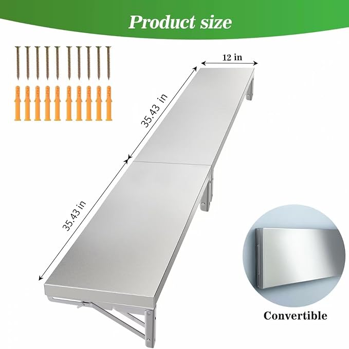 Concession Shelf 70.8 L x 12 W Folding Concession Shelf for Food Truck Stainless Steel Drop Down Folding Serving Food Shelf Stand for Concession Windows