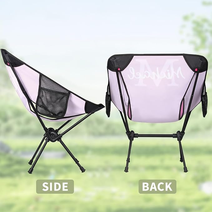 Custom Rose Pink Portable Camping Chair Personalized Backpacking Chair with Name Lightweight Foldable Chairs for Hiking Beach