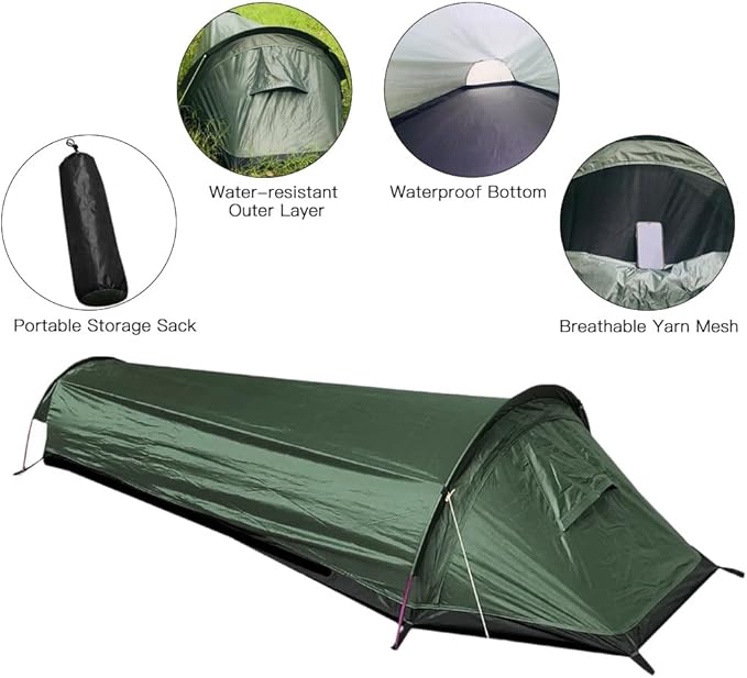 Backpacking TentHUIOP Backpacking Tent Outdoor Camping Sleeping Bag Tent Lightweight Single Person Tent