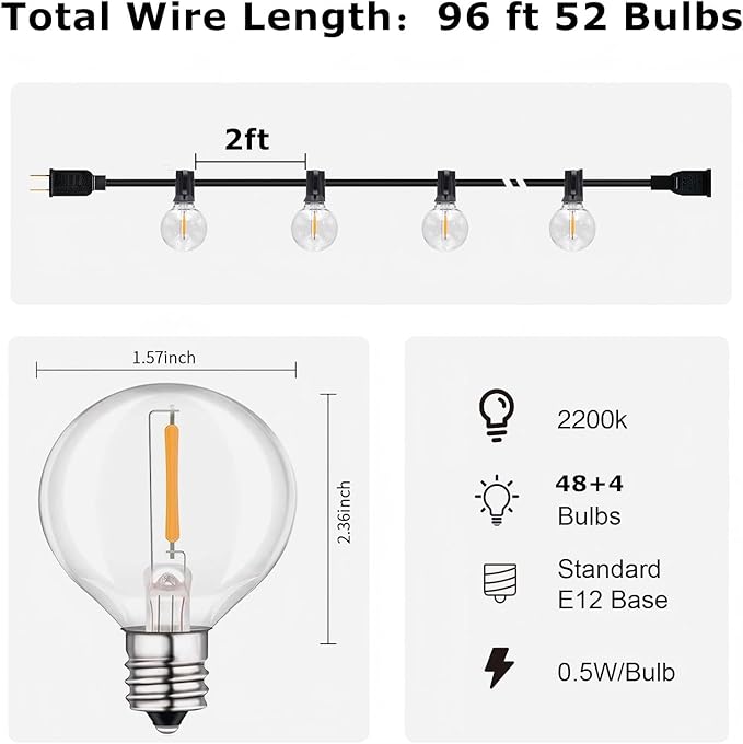 HISTAR 96FT LED Outdoor String Lights with Remote Waterproof G40 Globe Lights with 52 Dimmable LED Bulbs Outdoor Patio Lights Decorative for Backyard Balcony Bistro Cafe