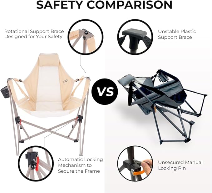 Portable Swing Hammock Chair | Foldable Recliner Rocking Lounger with Headrest &amp Drink Holder | Outdoor Sports Beach Lawn Hunting Tailgating Fishing | Supports 300Lbs (Beige)