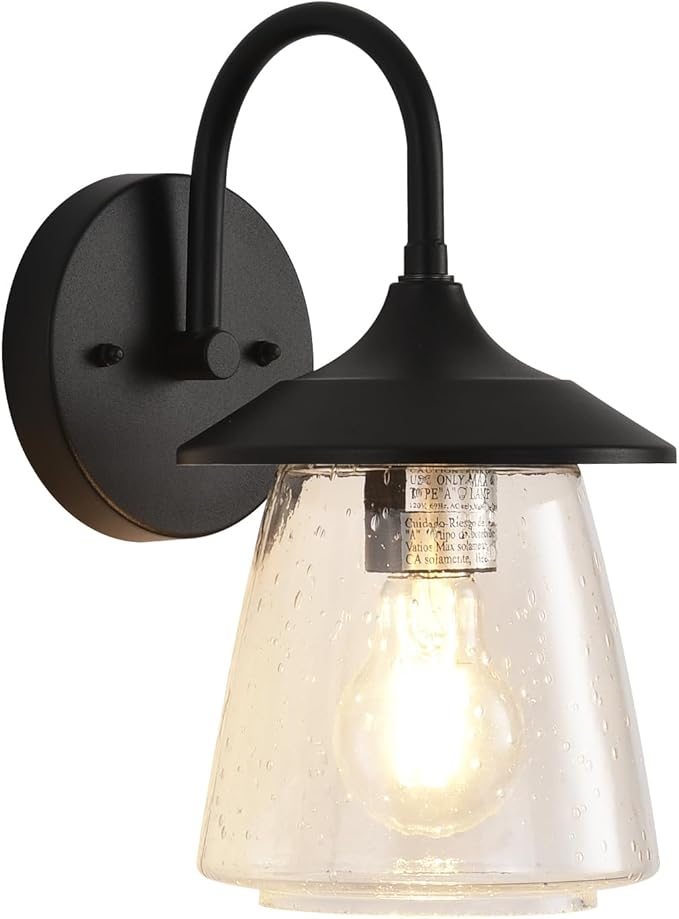 Outdoor Wall Sconce Exterior Waterproof Wall Light Fixture Outside Porch Light with Bubble Glass Shade Matte Black Outdoor Wall Lantern for Patio Garage entryway 2-Pack