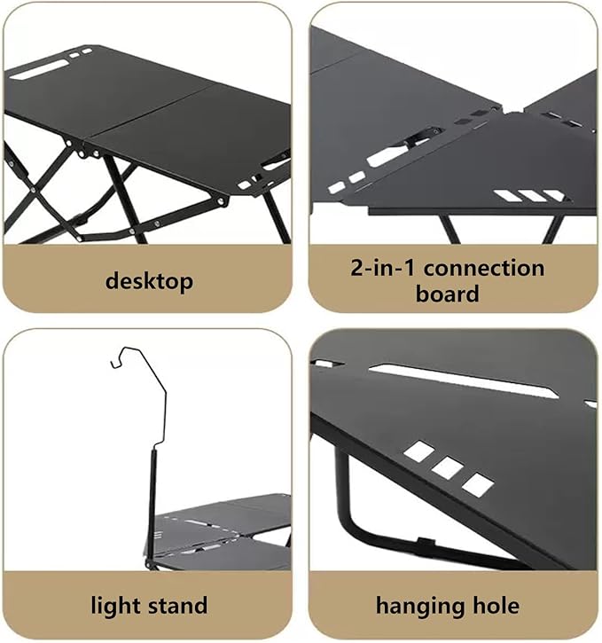 Outdoor Portable Folding Carbon Steel Camping Table Suitable for Camping Barbecue Picnic RV Outdoor Cooking Travel - Single or Set (Black Single Inch 3.1 Inch 19.7 Inch 15.5)