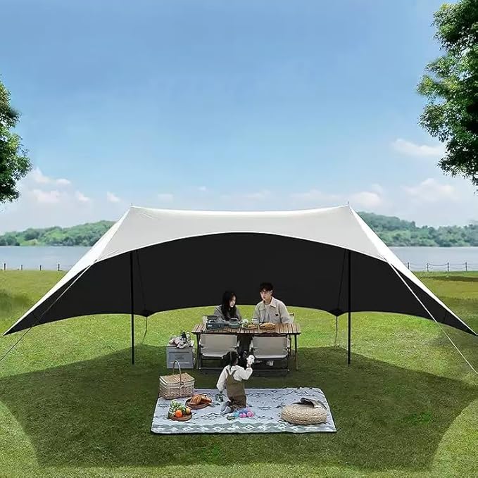 10x17ft Beach Canopy Tent Sun Shade with 2 Poles Camping Tarp Shelter for Beach Grass