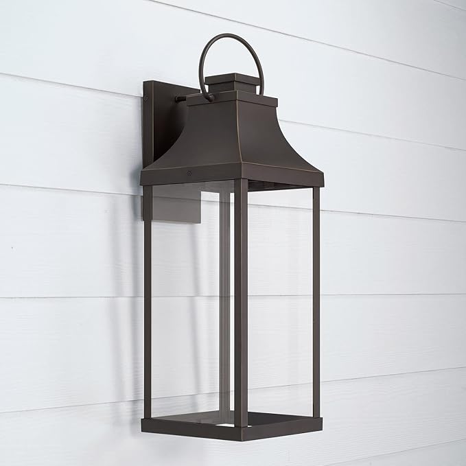 Capital Lighting 946441OZ-GL Bradford Night Sky Clear Glass Rectangular Outdoor Wall Lantern 1-Light 7 Watt 27 H x 9 W Oiled Bronze