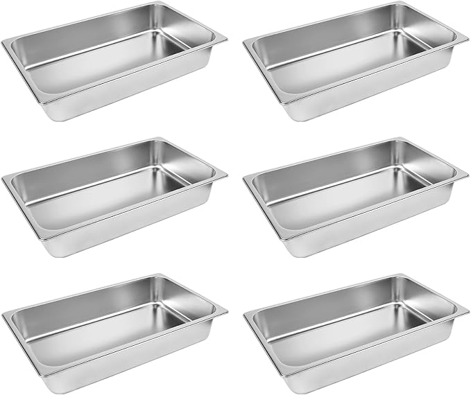 6 Pack Hotel Pans 1/1 Size 4 Deep Stainless Steel Trays for Food 20.8 L x 13 W Catering Food Pan Commercial Table Pan for Hotel Restaurant Buffet Party Supplies