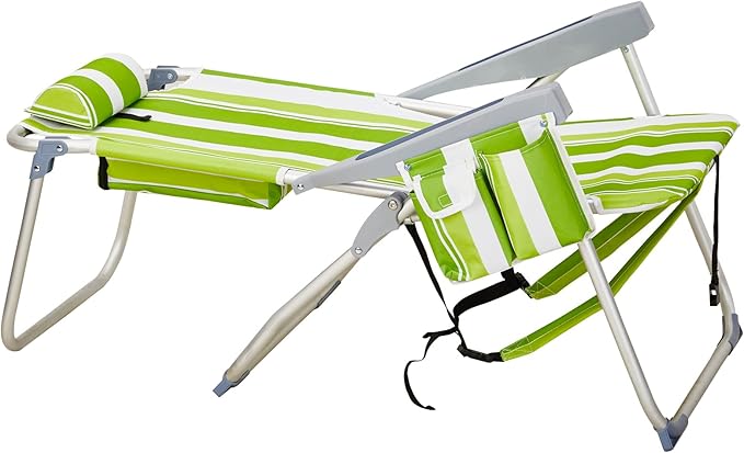 Portable Folding Beach Chair with Adjustable Backrest Cup Holder &amp Storage for Outdoor Adventures