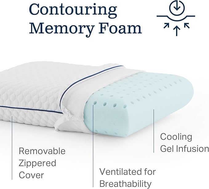 Weekender Gel Memory Foam Camping Pillow - Travel Essentials &amp Must Haves - Camping Gear &amp Accessories - Contouring Neck Support - Small Size Compatible for Car Airplane and Beach - 1 Pack