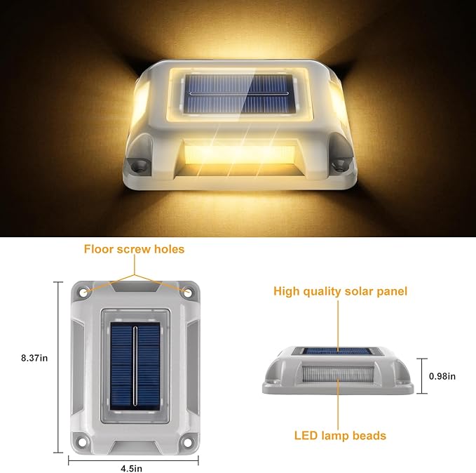 T-SUN Solar Dock Lights Solar Driveway Lights Outdoor 24 Pack LED Ground Driveway Light 3000K Warm White Deck Light for Path Garden Sidewalk Stair Ground Pathway
