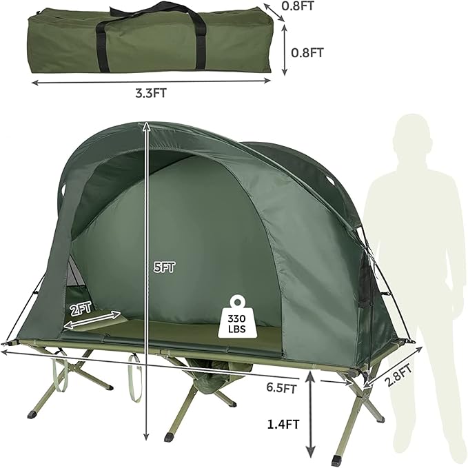 Tangkula 4-in-1 Camping Cot Tent Set Foldable Off Ground Elevated Tent for 1 Person Portable with Waterproof External Cover Air Mattress &amp Carrying Bag Ideal for Outdoor Hiking Camping
