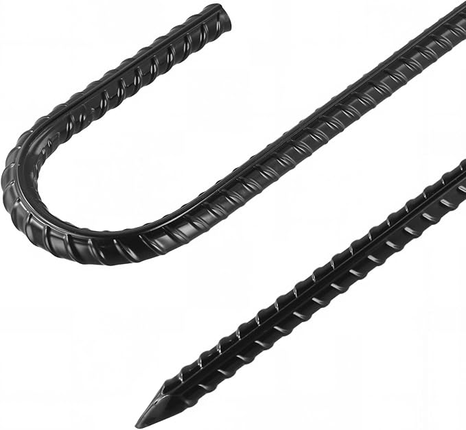 LEXININ J Rebar Stakes 16 Inch Tent Stakes Black J Hooks for Ground Chain Link Fence Garden 20 Pieces
