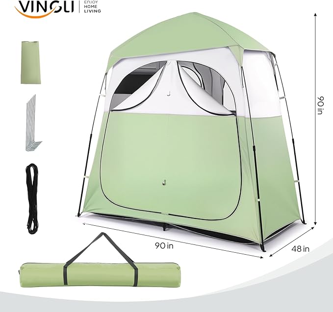 VINGLI 2 Room Shower Tent 7.5 FT Instant Pop Up Shelter with Carrying Bag Privacy Changing Room TentPerfect for Portable Toilet Camping Dressing Outdoor Indoor Easy Set Up