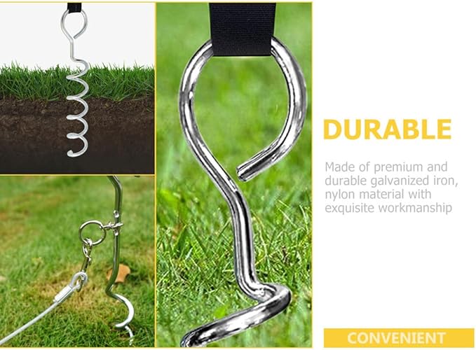 Toyvian Spiral Ground Anchor Tent Stakes Heavy Duty Steel Dog Tie-Out Stakes with Sturdy Webbing Set of 4 for Outdoor Camping and Pet Security