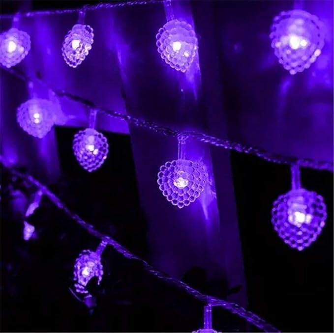 Solar Heart String Light Waterproof Outdoor Heart-Shaped Fairy Lights 30LED 19.7ft Love Heart Shape Garden Lights for Party Wedding Christma Decoration (Purple)