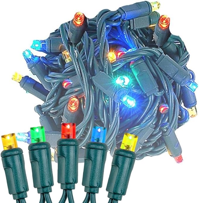 Novelty Lights 50ft 100 LED Multicolor Christmas Lights Outdoor/Indoor 6 Spacing Green Wire String Lights for Festive Xmas Lighting IP55 UL Listed Dimmable Connectable