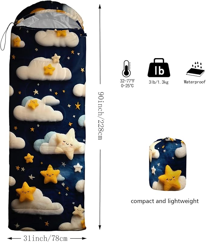 AILONEN Cartoon Camping Sleeping Bag for Boys Girls AdultsLightweight &amp Waterproof3 Season Warm &amp Cold WeatherPortablePrinted Sleeping BagTravelingCampingHiking
