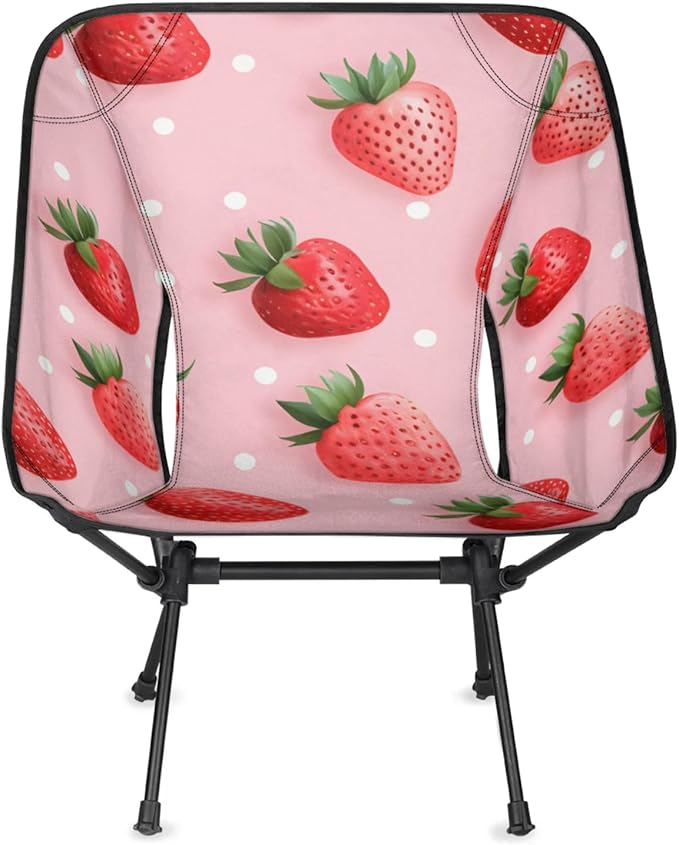 Honeybaby Folding Camping Chair Cute Red Strawberries Camping Chairs Lightweight Portable Chair Outdoor Foldable Chairs for Camping Travel Picnic Beach Hiking