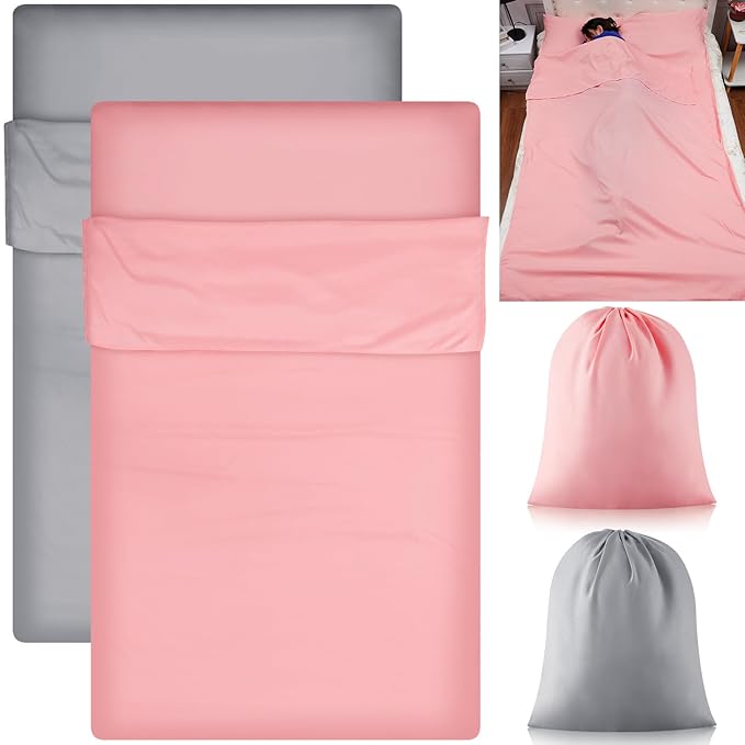 Irenare 2 Pcs Tanning Sleep Sack Lightweight Breathable Tanning Body Self Tanners Sleeping Sac Protect Sheets from Dark Tanner for Bed Travel Sleeping Bag(Pink Grey)
