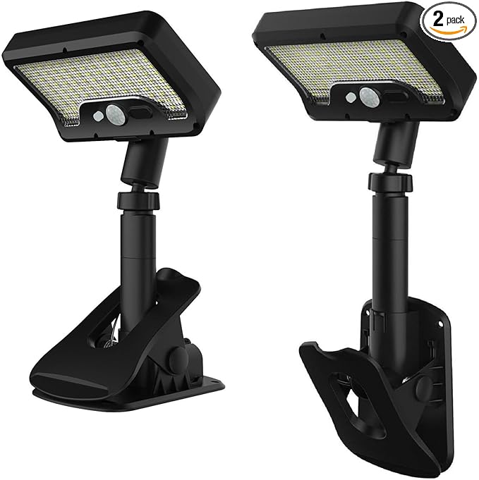 ASLIDECOR Solar Clip On Lights Outdoor Motion Sensor Security Light 92 LED with 600LM Brightness and 3 Modes Waterproof Fence Clip Light for Deck Gutter TentCampingCamper Awning(2)