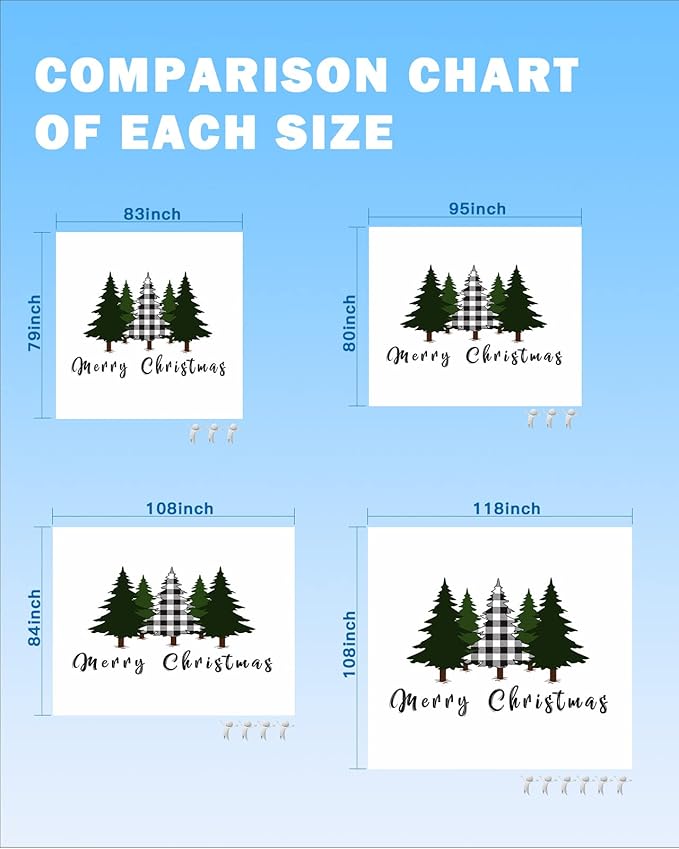 Beach Blanket Waterproof Sandproof OversizedMerry Christmas Trees Black Checker Beach Mat with Corner Stakes Sand PocketsWinter Tree Shadow on White Outdoor Picnic Mat for Travel Camping 95x80In